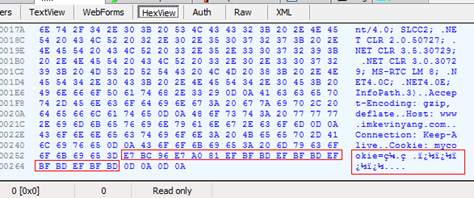Fiddler观察发送中文Cookie(二进制形式) Fiddler观察发送中文Cookie(二进制形式)